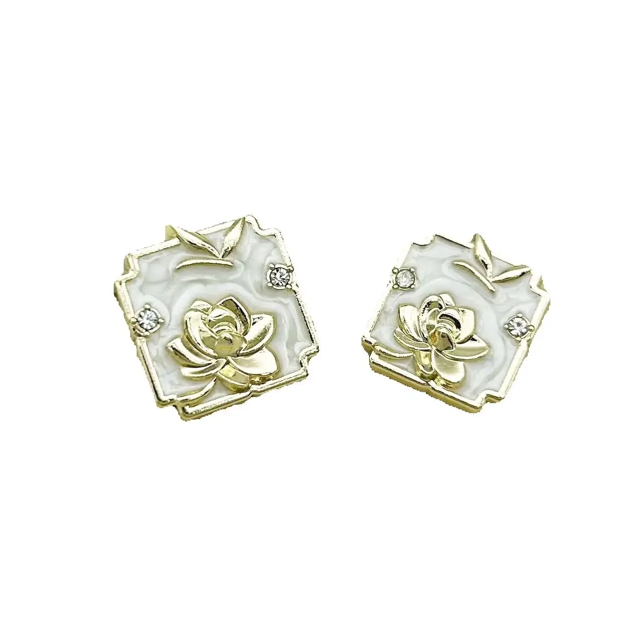 8PCS Square Lotus Flower Diamond Dot Oil Metal Hand Sewing Buttons Zhon Country Style Coat Jumper Knitwear Decorative Buttons