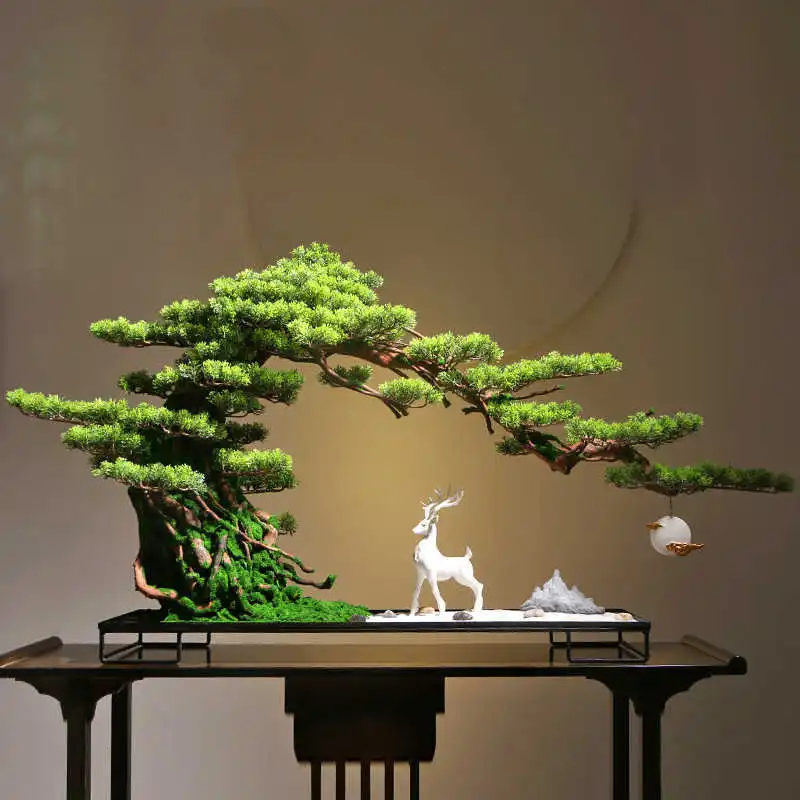 New Chinese Style Artificial Welcoming Pine Tree Living Room Entrance Entryway Bonsai Hotel Decoration  Micro Landscape Ornament