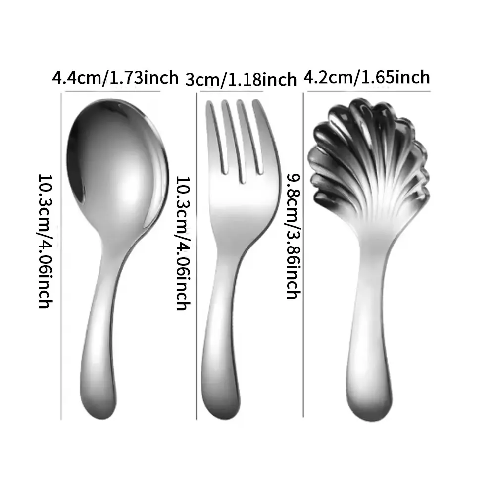 3pcs/set portable 304 stainless steel tableware mini short handle spoon fork shell spoon tableware outdoor camping tourism