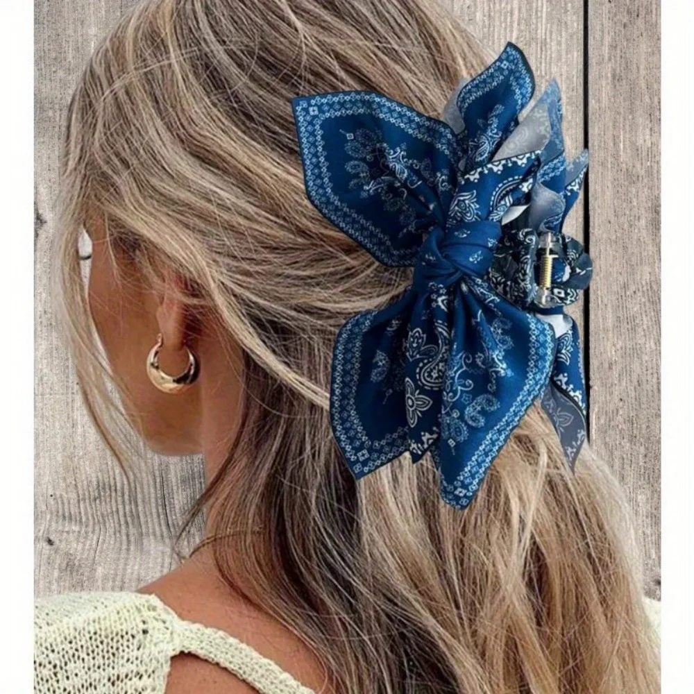 Retro Haarspange in Kaffeefarbe mit Cashew-Blumenmuster für Damen, trendige große Schleifen-Haarspange, Haarklammer für den Hinterkopf, Shark-Clip, Haar-Accessoires – Detail 6
