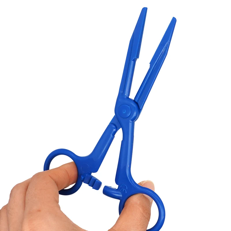 12 قطعة/المجموعة/مجموعة ملقط مرقئ للاستعمال مرة واحدة مقص بلاستيكي أزرق لملقط جراحة الأسنان معدات طبية أدوات طبيب الأسنان