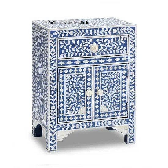 Bone Inlay Floral Bedside Table Cabinet Bedside Bone Inlay Nightstand Blue End Table Living Room Furniture From India