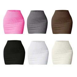 Women's Basic Elastic High Waist Bodycon Pencil Mini Skirt Casual Summer Ribbed Knit Short Skirt Fashion Streetwear