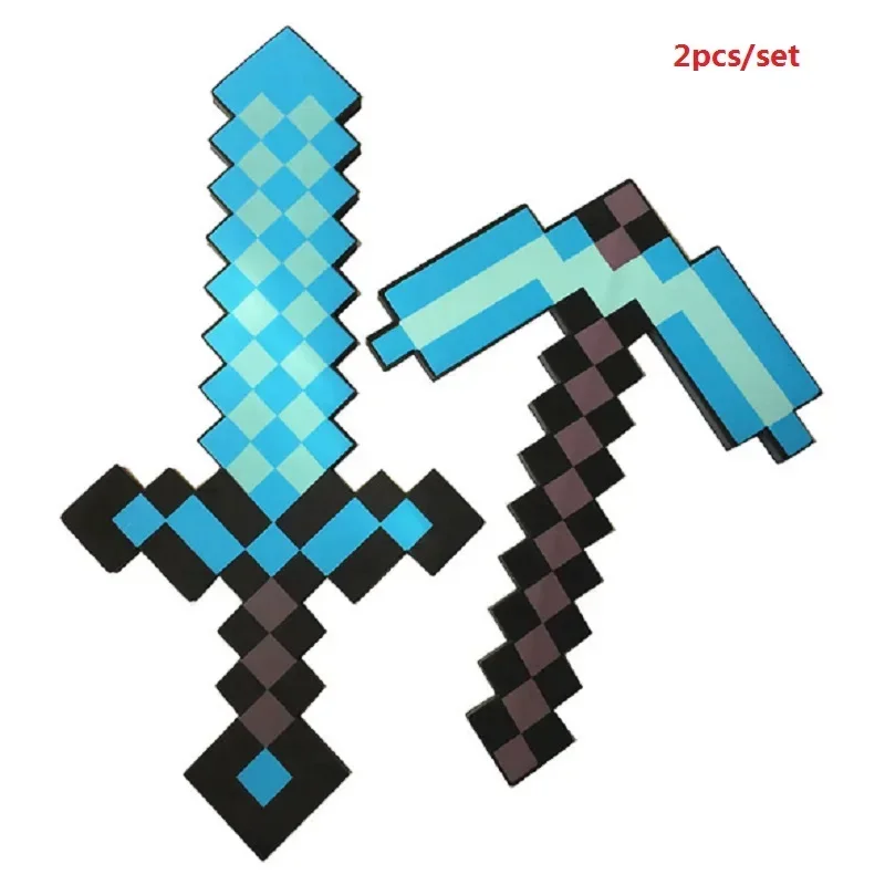 2pcs/set Hot Design Blue Diamond Sword Soft EVA Foam Toy Minecrafte Axe Shovel Kits Toy For Boys Children Fans Birthday Gift