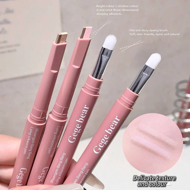 Gege Bear Aegyo Sal Pencil, Dual Color Under-Eye Highlighter & Contour Stick with Blending Brush, Natural Brightening Eye Makeup