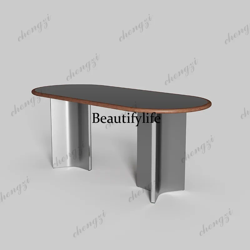 A17 Embedded rock slab solid wood oval dining table household small apartment simple light luxury high sense
