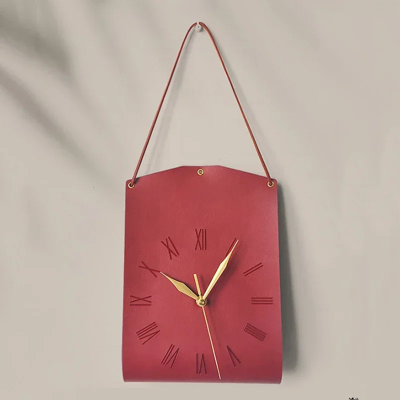 Handbag Shape Clock Unique Shoulder Bag Wall Clock Brown Leather Silent Creative Clock for Girl Room Decorations