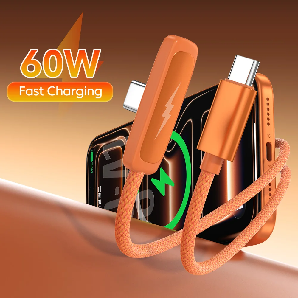 90° Elbow Cable 60W USB C To Type C Cable Fast Charging For iPhone 15 16 17 Samsung Huawei Xiaomi iPads USB C Charger Data Cord