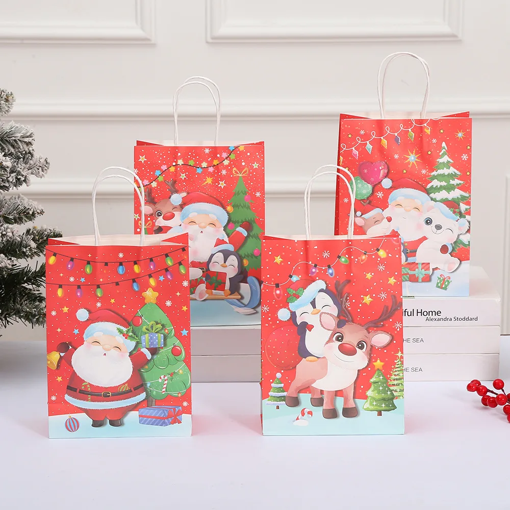 Merry Christmas Gift Bag Santa Claus Elk Snowflake Xmas Tree Paper Bags for Kids Candy Gift Christmas Decoration 2023