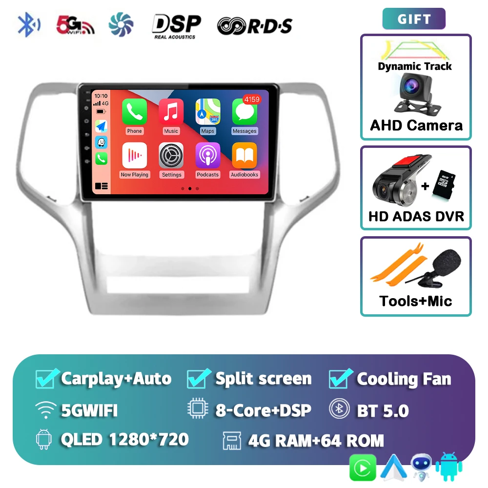 Android 15 voor Jeep Grand Cherokee 2008 2009 2010 2011 2012 2013 QLED scherm autoradio multimediasysteem Carplay Auto navigatie