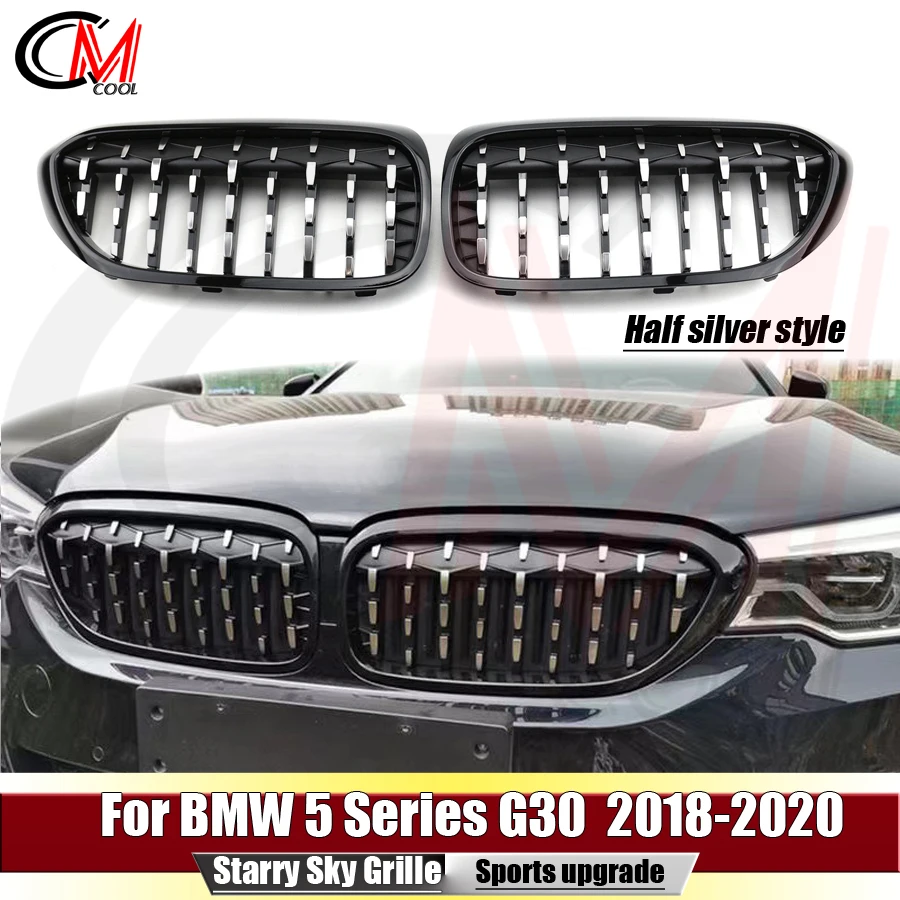For BMW 5 Series G30 2018-2020 Glossy black ABS double-kidney grille with starry silver dot decoration