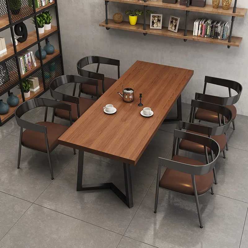 Bistro Bar Coffee Grill Restaurant Theme Western Restaurant Solid Wood Dining Table and Chair Combination