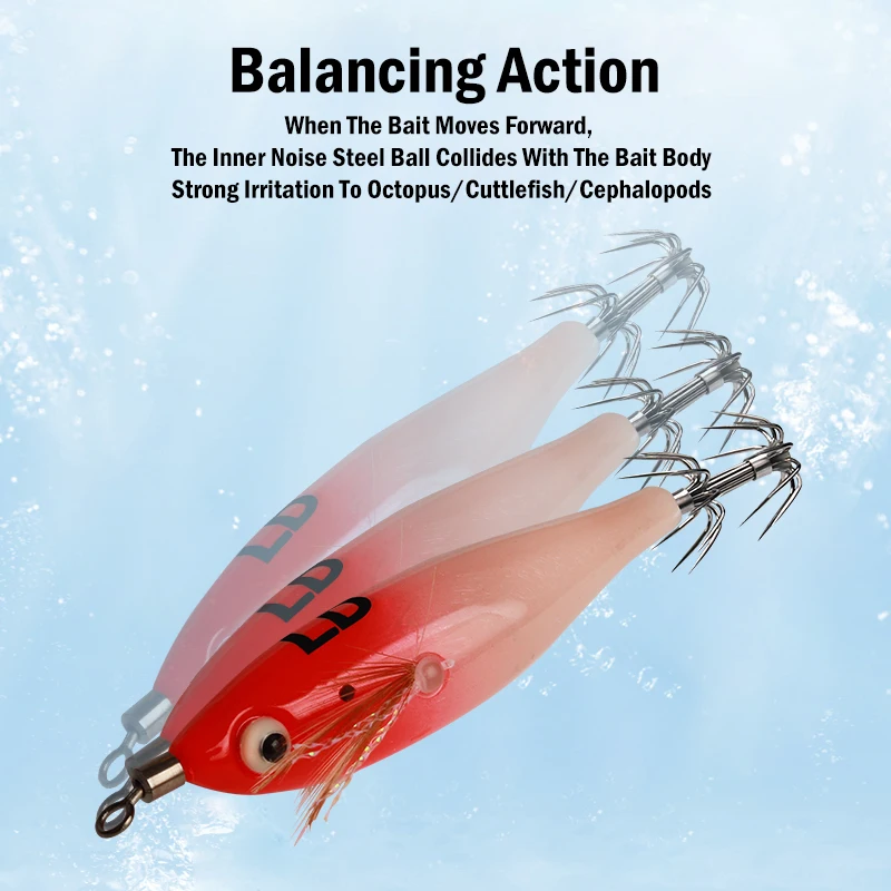    LEYDUN 5 قطعة/مجموعة مضيئة العين الأفقي خطاف الحبار الخشب الروبيان الحبار الأحمر والأخضر مضيئة BKK هوك الحبار الروبيان الطعوم