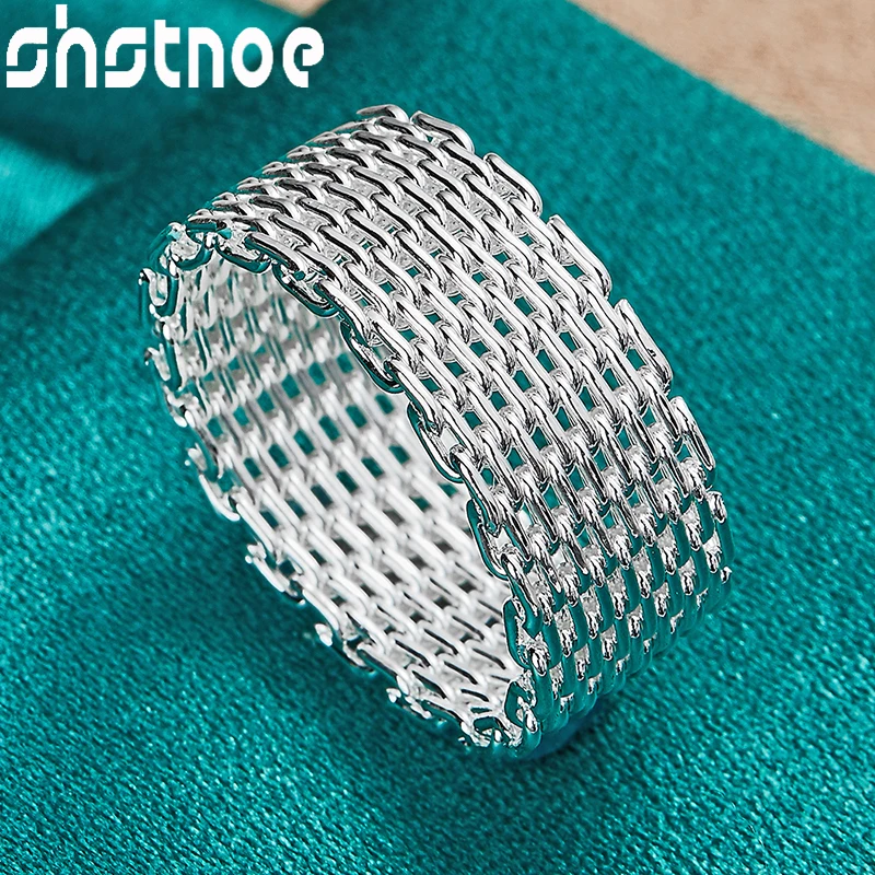 

SHSTONE New 925 Sterling Silver Fashion Pretty Charm Interwoven Mesh Finger Ring For Women Man Bridal Wedding Bands Lady Jewelry