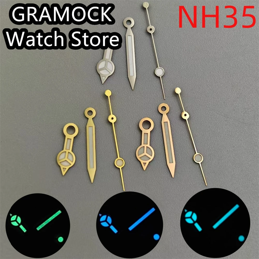 GRAMOCK Watch Hands Silver Gold Rose Gold Hands Green Blue Blue Green Luminous Fit NH35 NH36 NH37 NH38 NH39 NH70 NH72 Movement