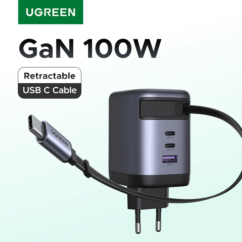 UGREEN 100W GaN Charger con Cable USB-C Retráctil: La Mejor Solución para Cargar tu iPhone C y Más