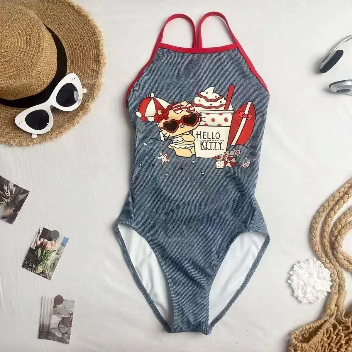 Hello Kittys Sanrios Swimsuit Creative Cartoon Sweet Bikini Single Layer Sports Pool Party Student Cute Kawaii Hot Holiday Gift view 4