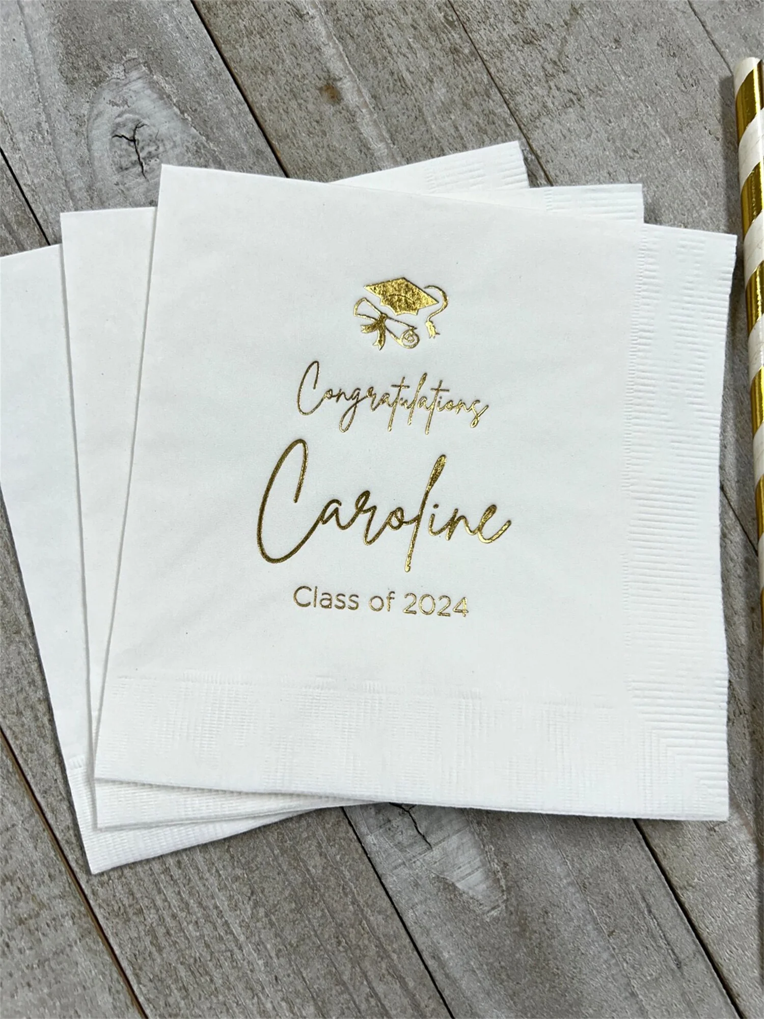 50 PCS Personalized Napkins Graduation Ceremony Party Printed Custom Napkins Cocktail Beverage Luncheon Dinner Guest Towels Size