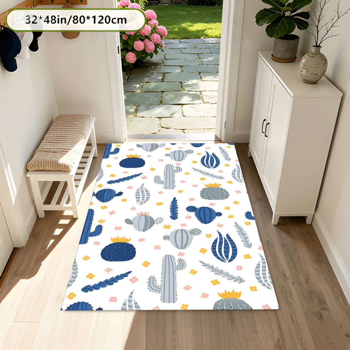 2D Large Carpet Cartoon Cactus Floral Soothing Fresh Style for Living Room Bedroom Bedside