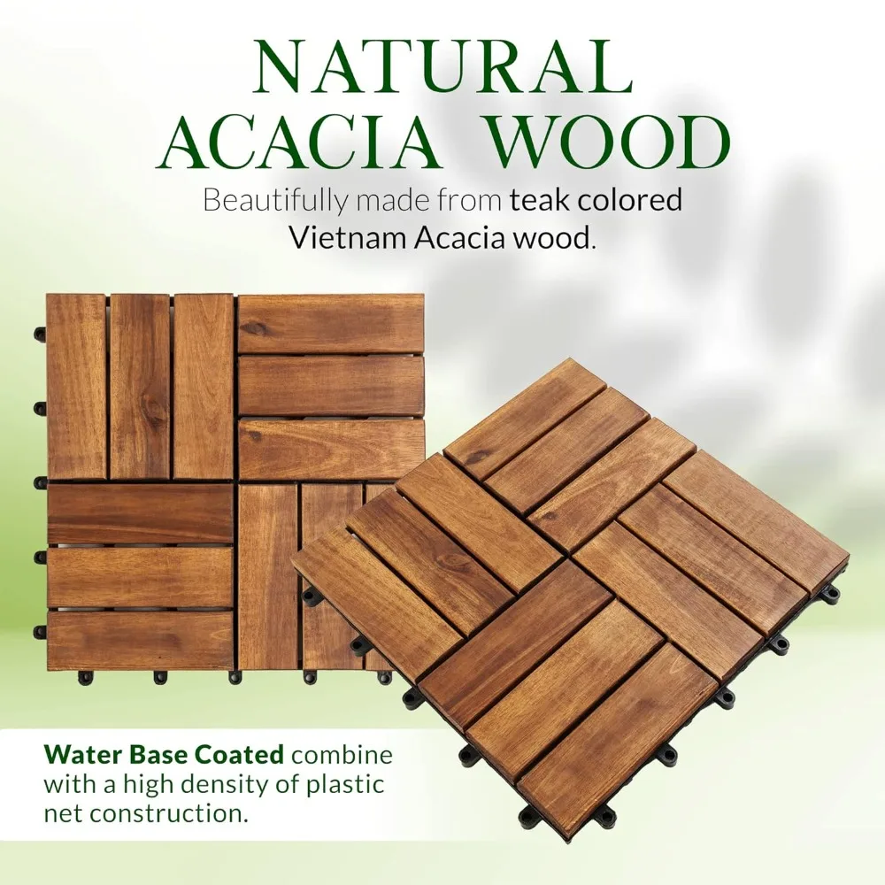 Acacia Wood Interlocking Deck Tiles for Outdoor/Indoor - (Pack of 10) 12