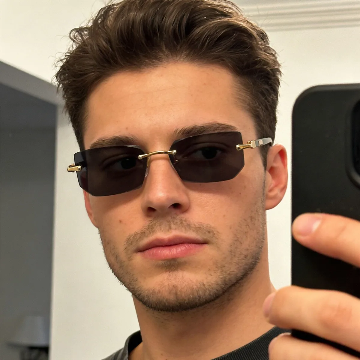 Frameless Rectangle Sunglasses for Men Women Blue Light Blocking Eye Protection Eyewear Rimless Square Frame Sun Glasses Goggle