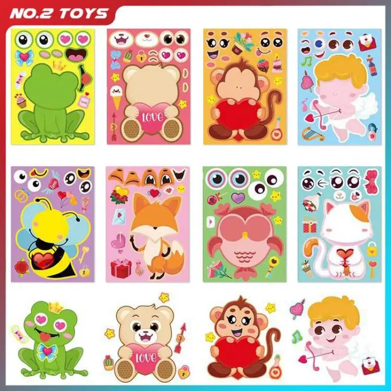 8 Sheets Coated Paper Cartoon Animal Decoration Self-adhesive Sticker Children's Arts Crafts DIY Modeling Stickers Scrapbook Toy