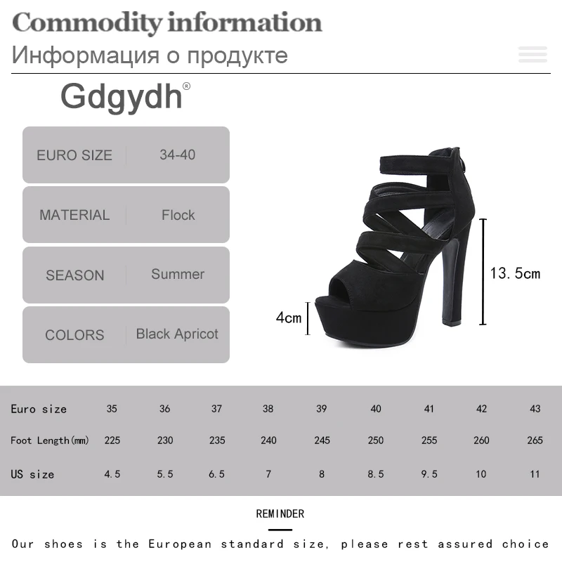 Gdgydh Women\'s Open Toe High Platform Ankle Strap High Heels Stiletto Sandals Back Zipper Black Strappy Cross Tied Party Shoes