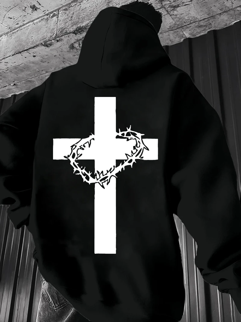 

2025 Autumn and Winter Men's Casual Black Hoodie Cross Chain Print _㎡ Polyester High-end Luxury Is for Both Men and Women Top
