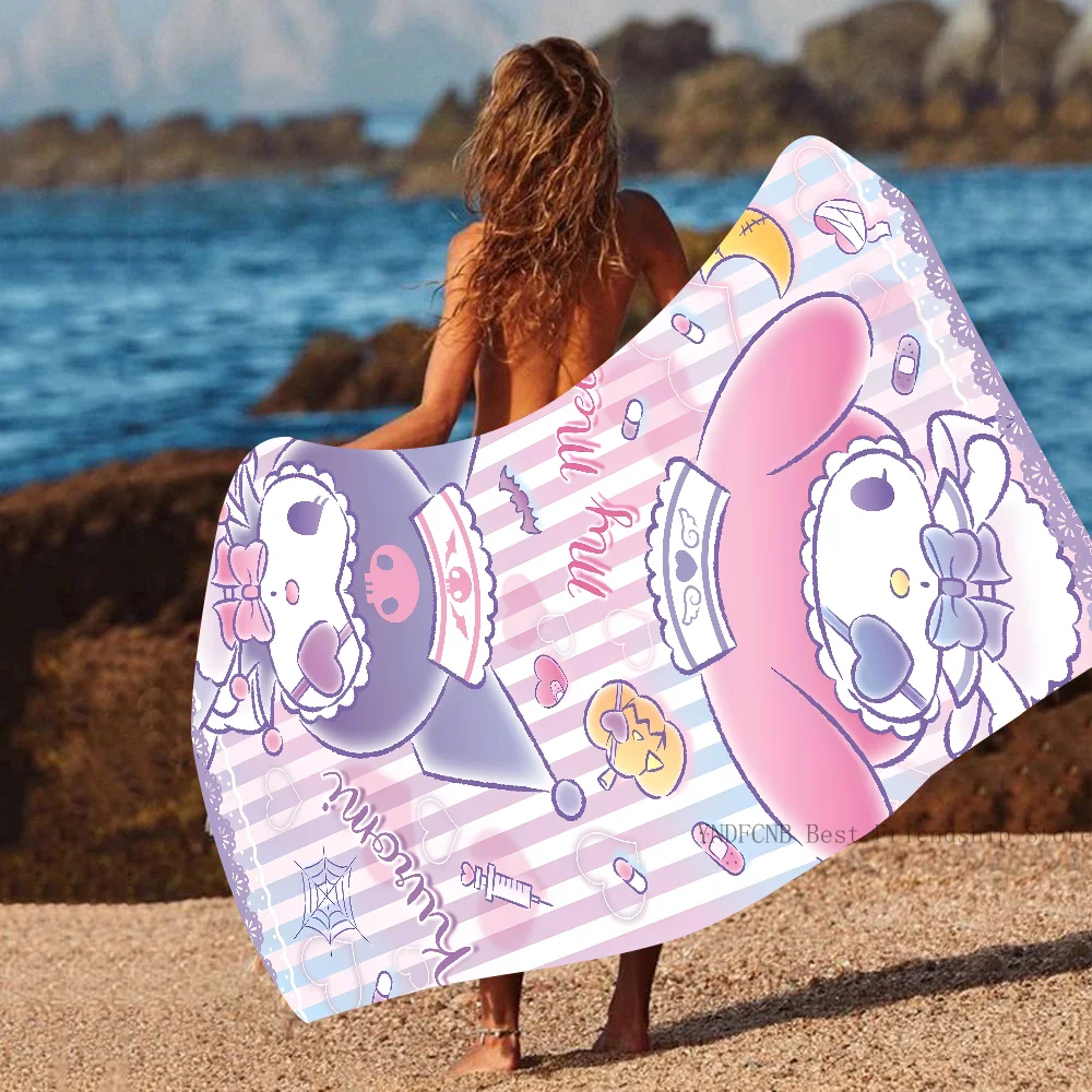 

Cartoon Sanrio Kurommi Melody Towel Microfiber Beach Towel Quick Dry Kids Beach Blanket Soft Unisex Camping Pool Towel