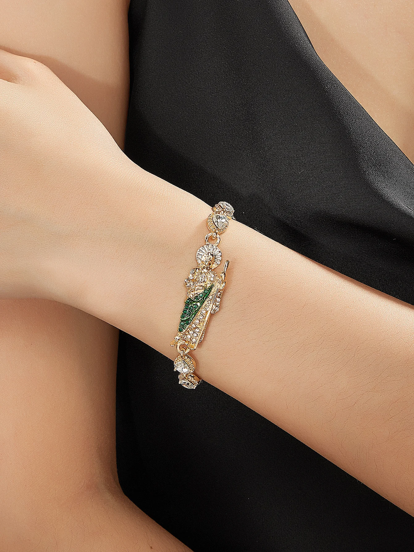 여성 도금 14K 골드 세인트 주드 세인트 머스 상감 지르콘 하트 팔찌 로맨틱 연인 보석 선물