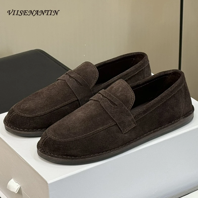 

New Arrival Concise Horsehair Women Loafers Round Toe Thick Soled Genuine Leather Solid Slip on Comfortable Casual Shoes Females