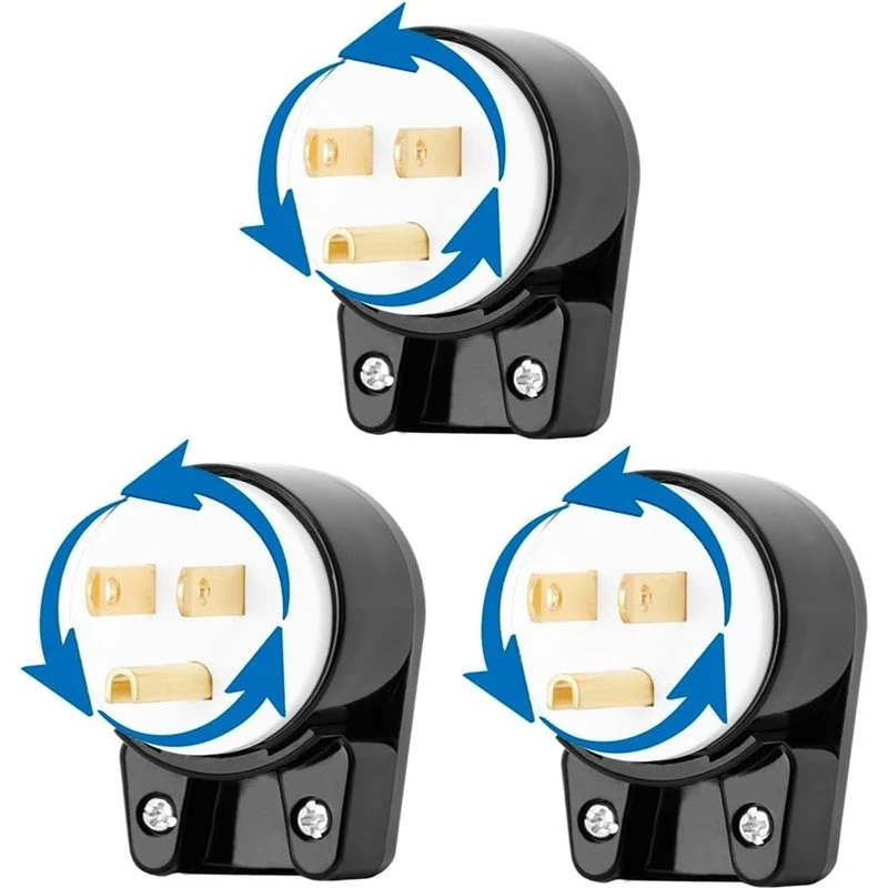M07K-DIY Required 1 Set/3Pcs Nema 5-15P 90 Degree Male Plug, ETL Listed, 15A 125V, USA Canada For 12 Adjustable Directions US