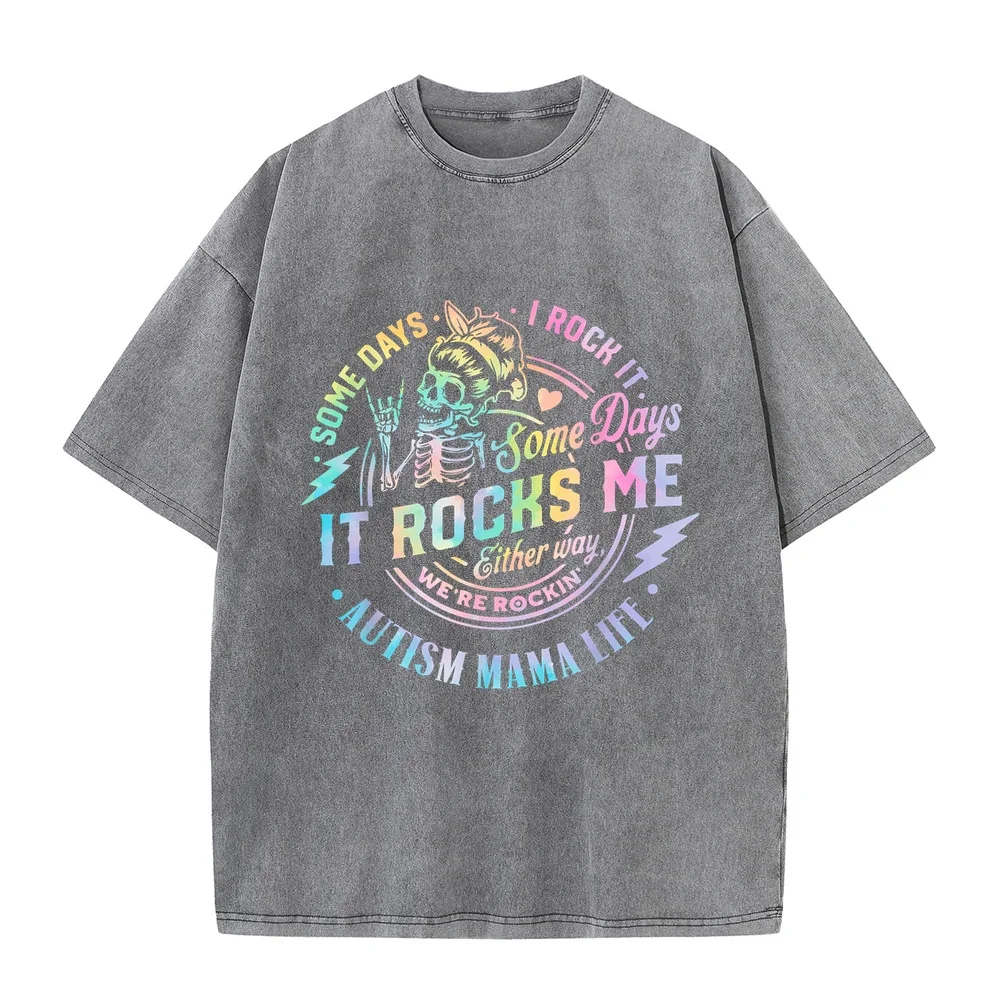 Autism Mama Life Some Days I Rock It Me T-Shirt Men's Clothing Deals Kitty Big Size Women Graphic Tee Short Sleeve Casual