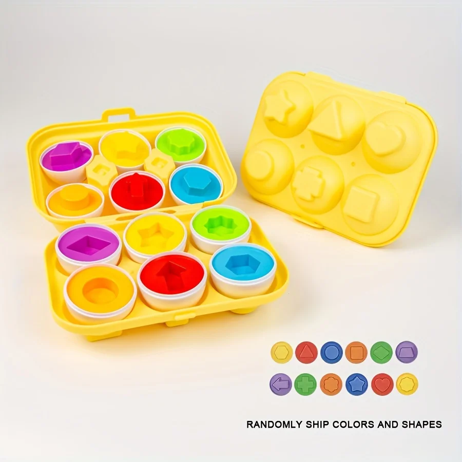 6/12-teiliges farb- und formlich passendes Spielzeug, simulierte Eierformen mit Aufbewahrungsbox – geometrisches Form- und Farbler-Lernspielzeug-Set für Kinder – Detail 10