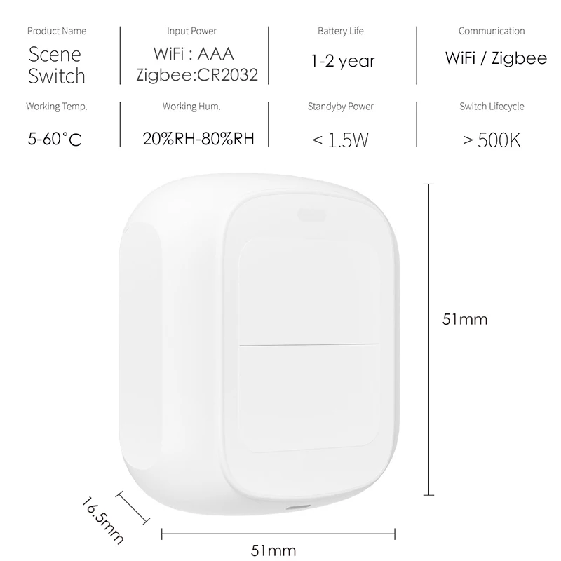 Tuya-ワイヤレスボタンコントロールデバイス,Wi-Fi,zigbee,2ギャング,手動コントローラー,オン/オフボタン,バッテリー,自動化アプリケーションによる制御