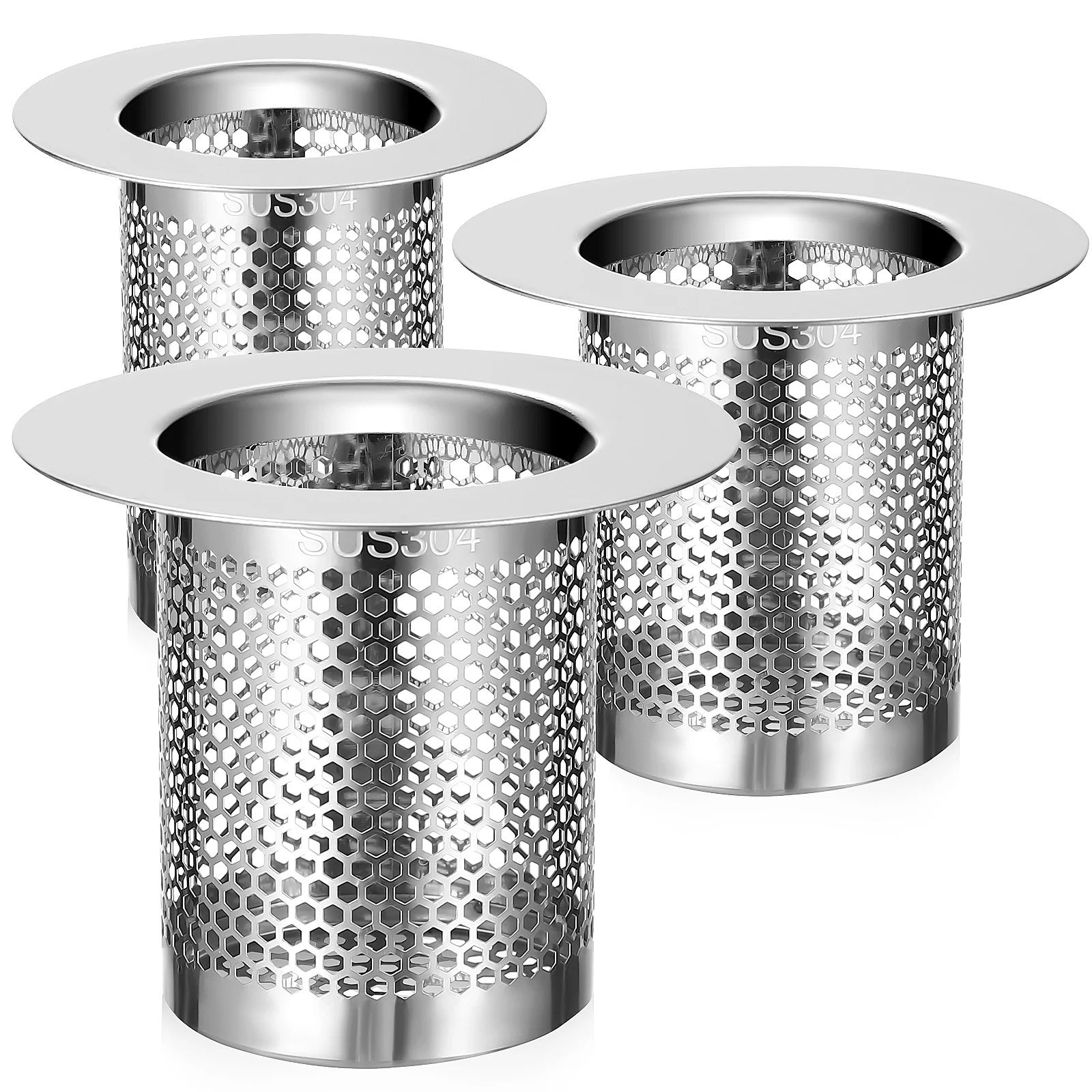 

3 pcs Stainless Steel Drain Strainer Filter for Bath Tub Hair Catcher Shower Sink 3 Sizes Short Mesh Non Clogging Kitchen Drain