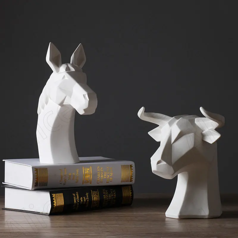 Modern Ceramic Ornament Desktop Geometric Art Animal Knickknacks Wine Cooler Creative Horse Head Statuette Home Decoration