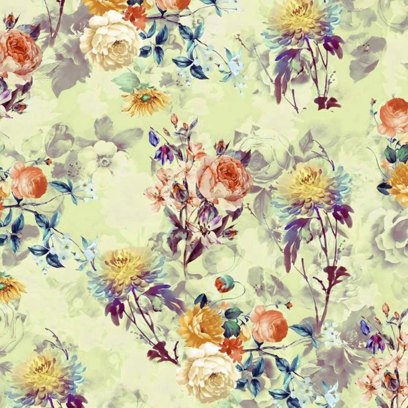 100*145cm Pastoral Style Flowers Printed Cotton Fabric Handmade DIY Cheongsam Dress Shirt Clothing