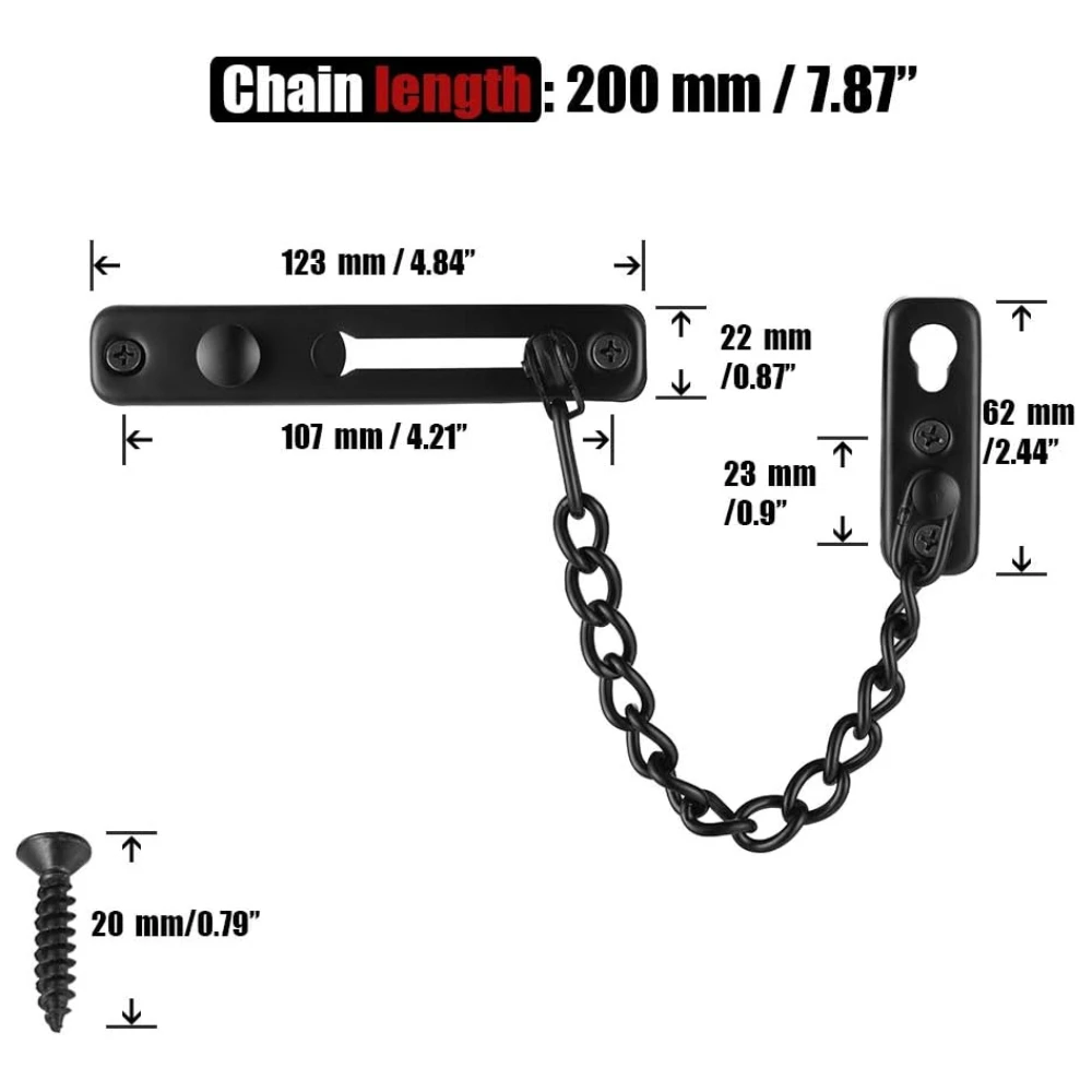 JQK Door Chain Lock Black, Stainless Steel Door Guard with Spring Anti-Theft Press Lock, Matte Black, HDC100-PB