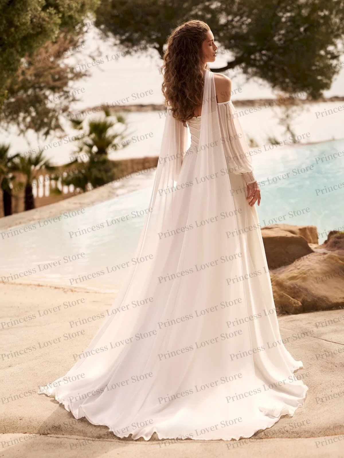 Bohemian Slit Wedding Dresses Transparent Bustier Corset Bridal Gown Long Sleeves Beaded Elegant robe de mariée Customized
