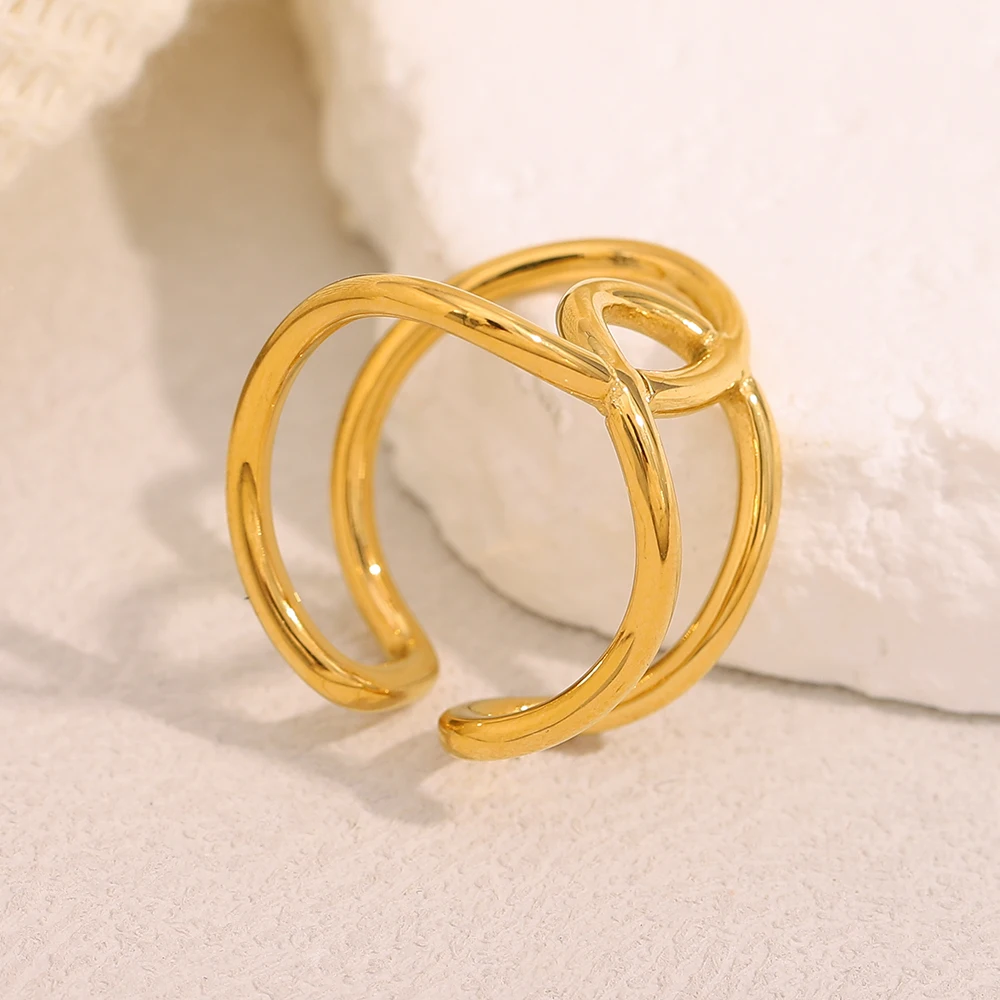 E.B.belle, nuevas líneas exageradas, anillo con apertura de nudo, chapado en PVD, acero inoxidable 316L, joyería sencilla para mujer