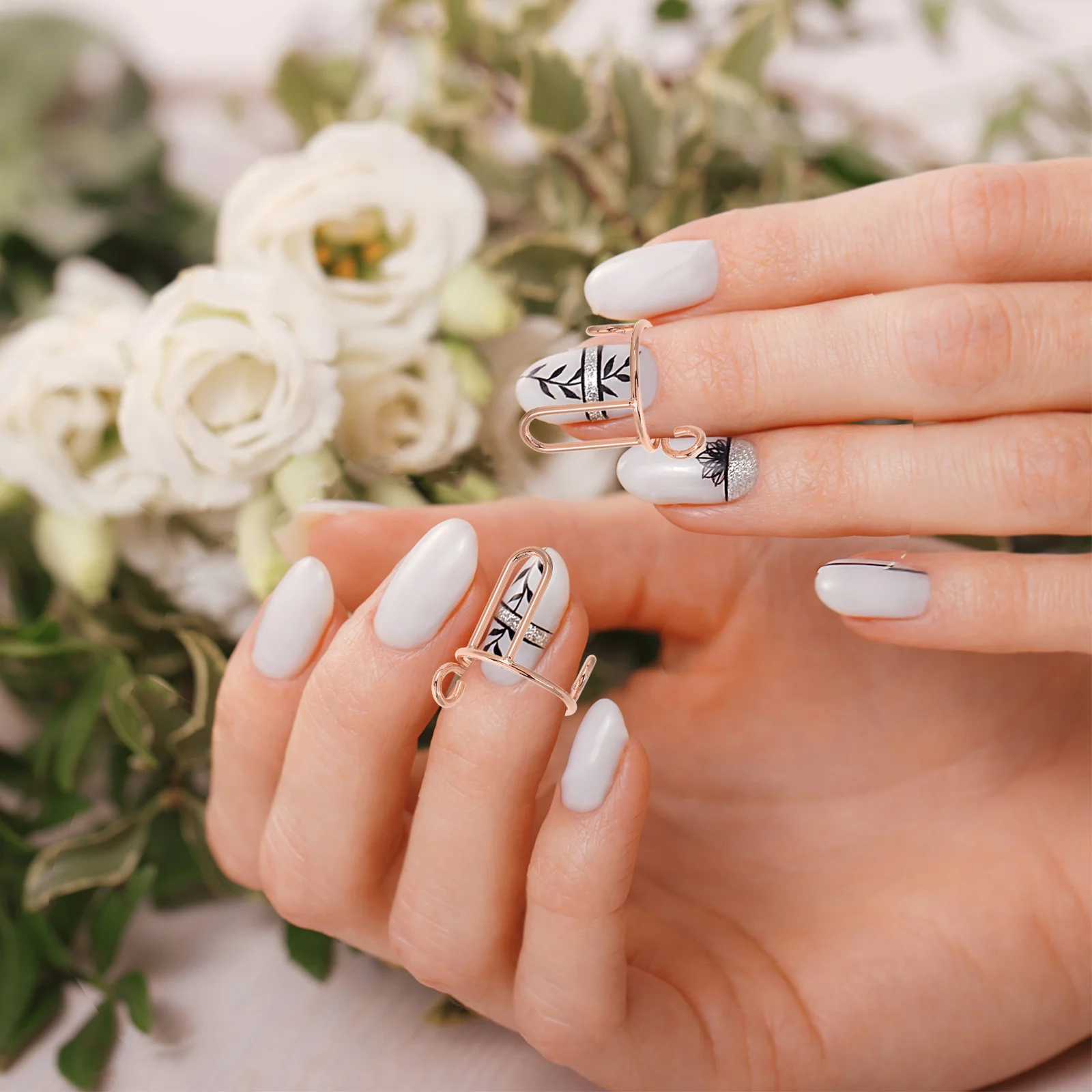 

10Pcs Nail Rings Adjustable Removable Metal Fingertip Rings Nail Art Decoration Manicure Fingernail Jewelry Fingertip Jewelry