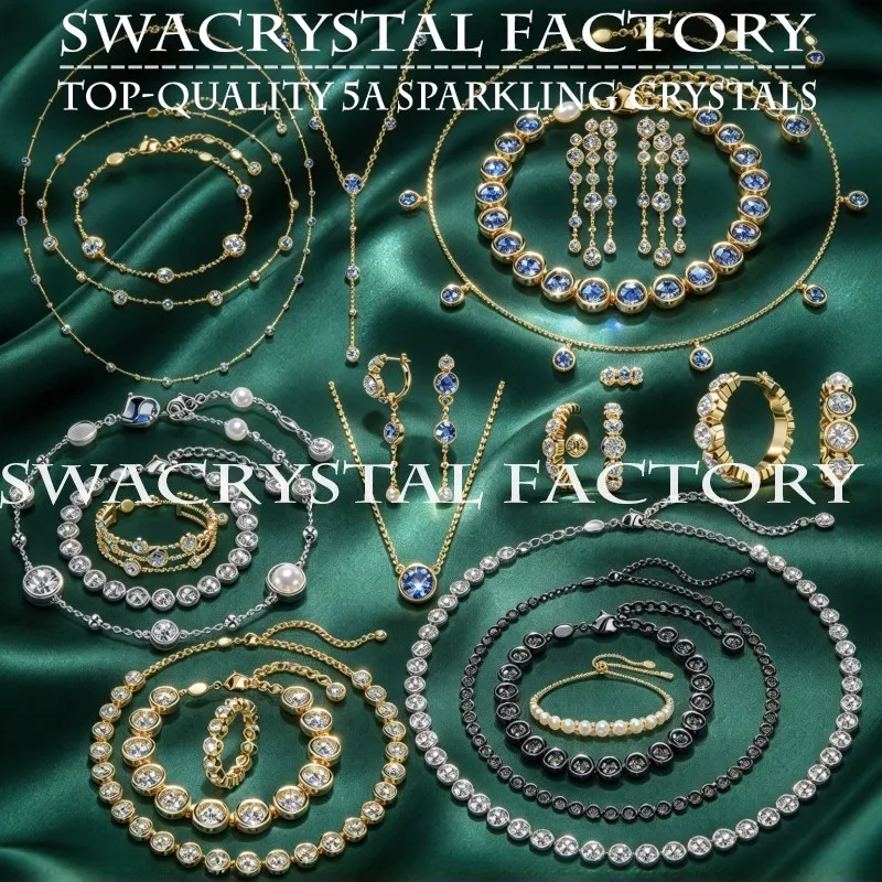 Classic Luxury Round Zircon Jewelry Set Crystal Necklace Ring Multi‑Layer Bracelet Hoop Earrings Ladies Bridal Party Accessories