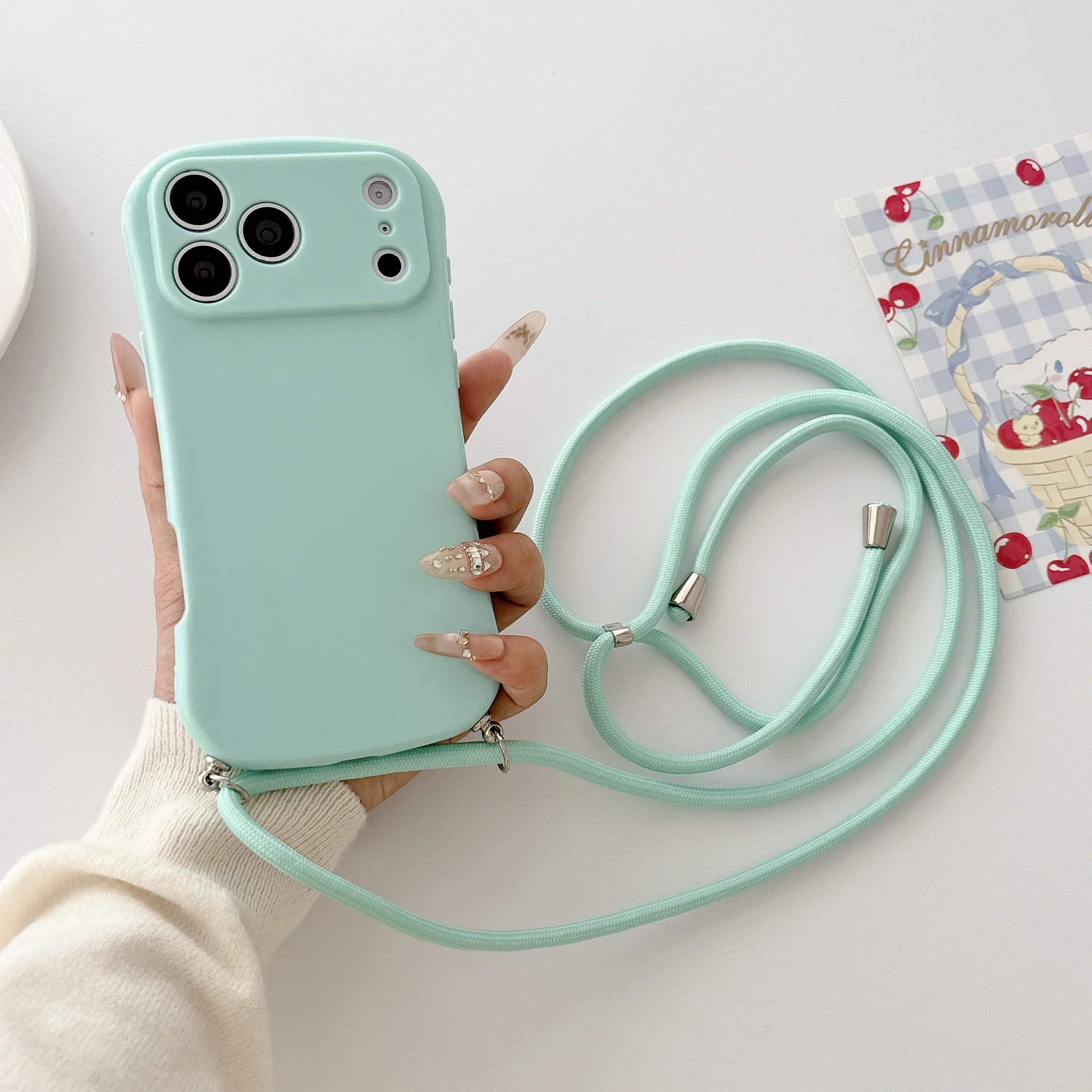 Candy Colored Fashion Diagonally Across Lanyard Phone Case For iPhone 17 16 15 14 13 12 11 Pro Max Plus Air Shockproof Cover view 2