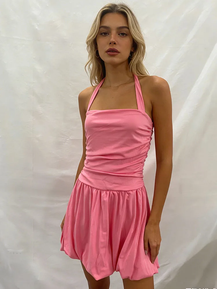 

2026 women's fashion new trend ins sexy backless slim fit hanging neck solid color summer jumpsuit short skirt Y2k clothing