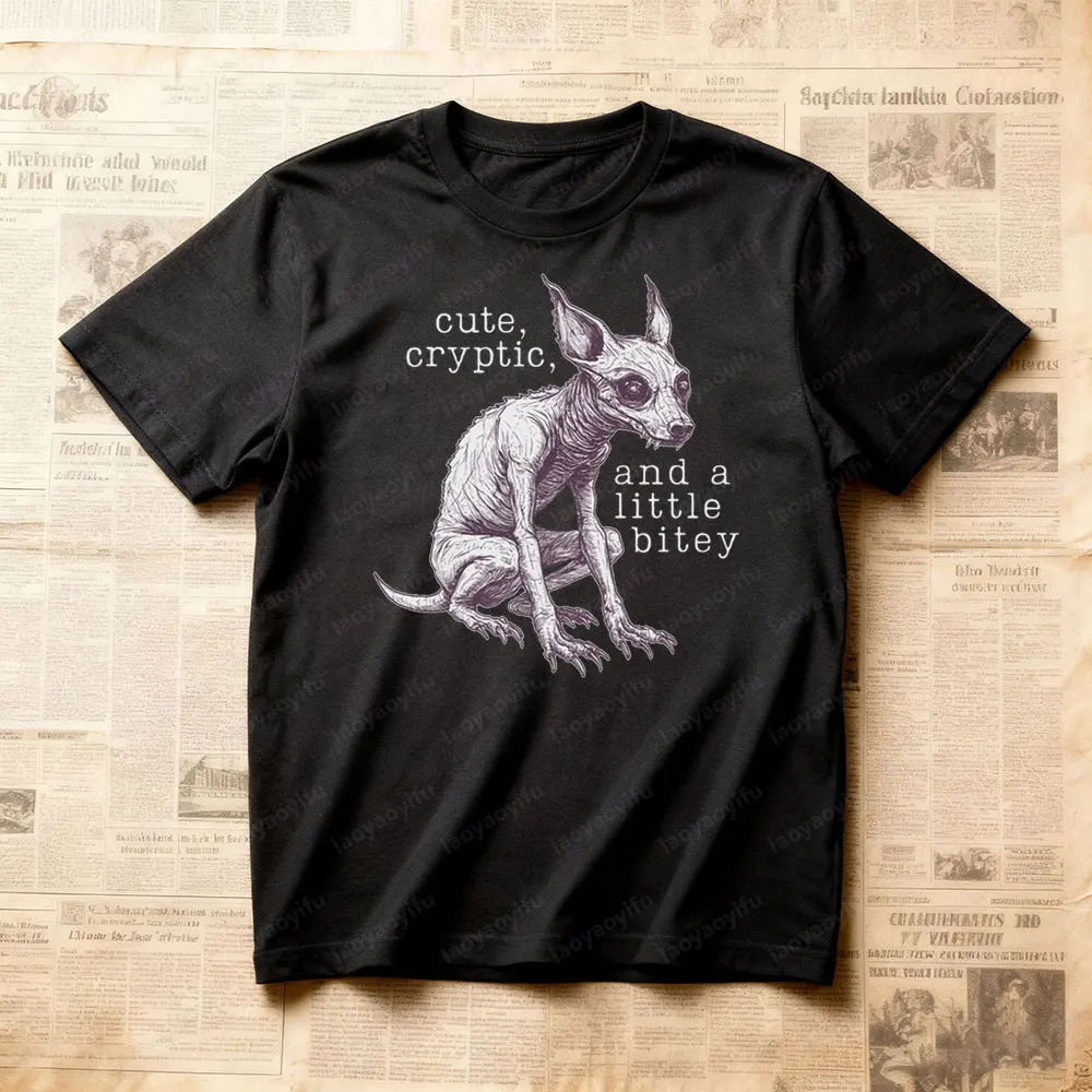 Cute Cryptic and A Little Bitey Chupacabra Bitey Vintage Style Tshirt Cryptid Lover Gift Shirt Retro 90s T-Shirt Mens Cotton Tee