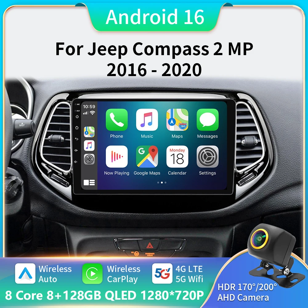 

Android 16 For Jeep Compass 2 MP 2016 2017 2018-2020 Multimedia Navigation GPS Auto Radio Player Car Stereo Carplay Radio Screen