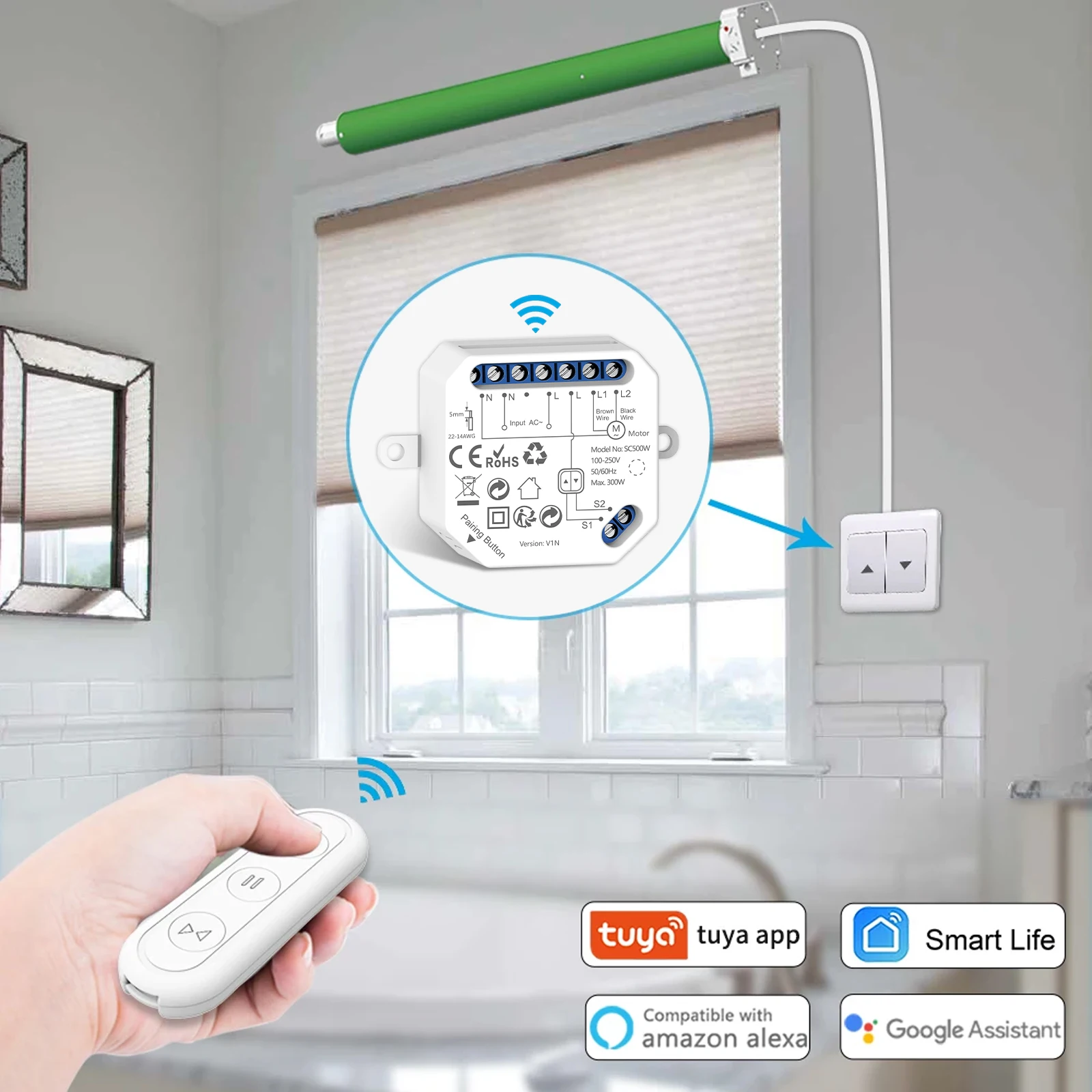 LoraTap WiFi Smart Curtain Switch Module Remote Control & Timer Works with Tuya Smart Life Google Home Alexa for Roller Blinds