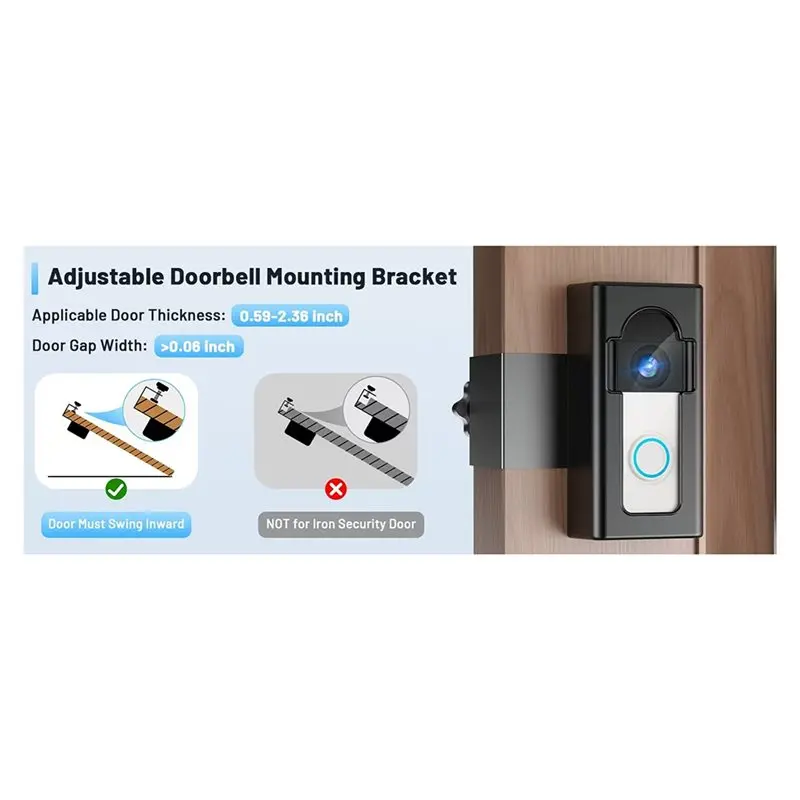 AB66- No-Drill Video Doorbell Mount, Non-Blocking Motion Sensor Door Bracket