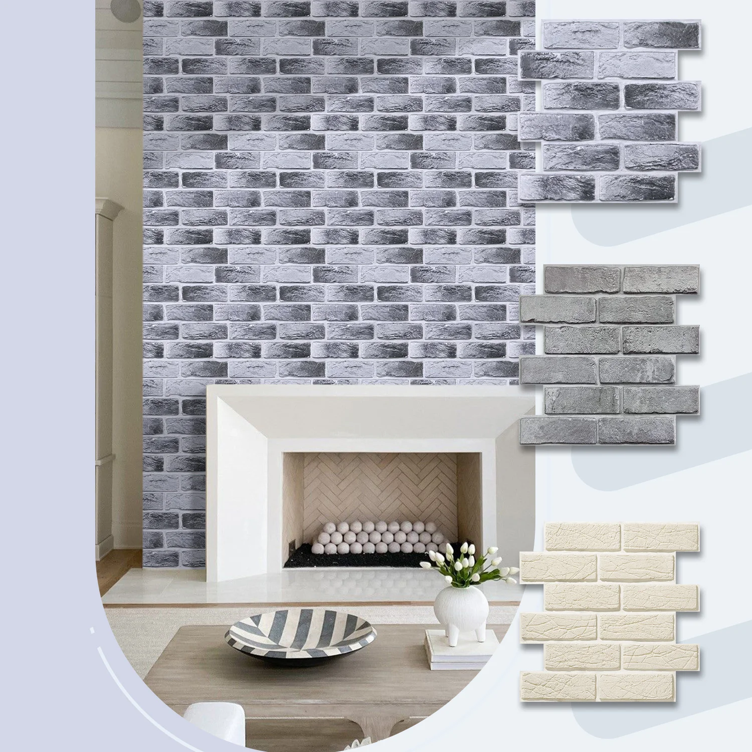 5/10/20PCS Light Gray Faux Brick 3D Wall Panels 30x30cm, Heat Resistant Wall Stickers for Kitchen Backsplash